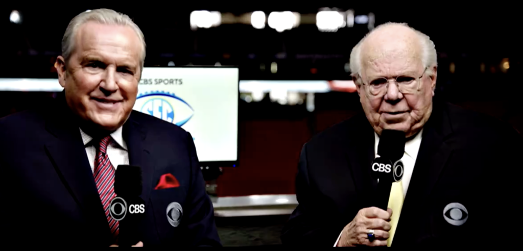 CBS's Verne Lundquist, Brad Nessler, and Gary Danielson say goodbye to the SEC
